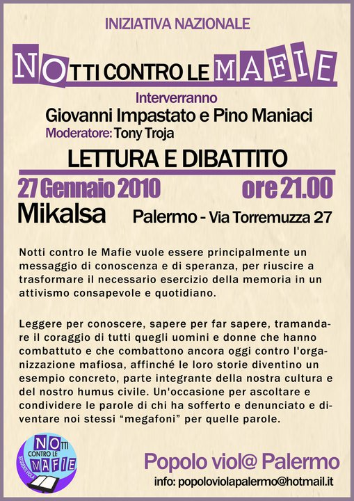 PALERMO – Il popolo viola organizza Notti contro le mafie