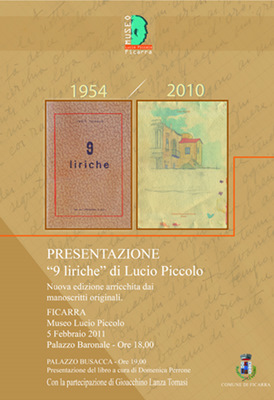 9 LIRICHE” DI LUCIO PICCOLO – a Ficarra presentazione della nuova raccolta politica