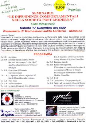 MESSINA – “LE DIPENDENZE COMPORTAMENTALI NELLA SOCIETÀ POST-MODERNA”…  Come riconoscerle