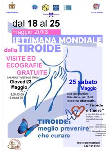 BROLO & PREVENZIONE – DOMANI VISITE ED ECOGRAFIE GRATUITE PER LA SETTIMANA MONDIALE DELLA TIROIDE
