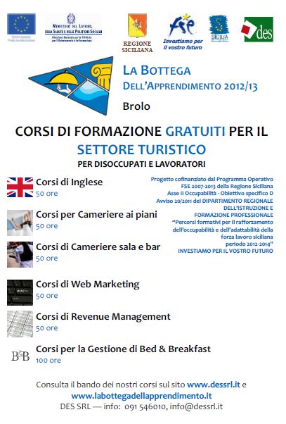 BROLO – CORSI DI FORMAZIONE GRATUITI PER IL SETTORE TURISTICO