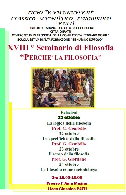 “Perché la Filosofia”- Lunedì Seminario di Studi al Liceo di Patti