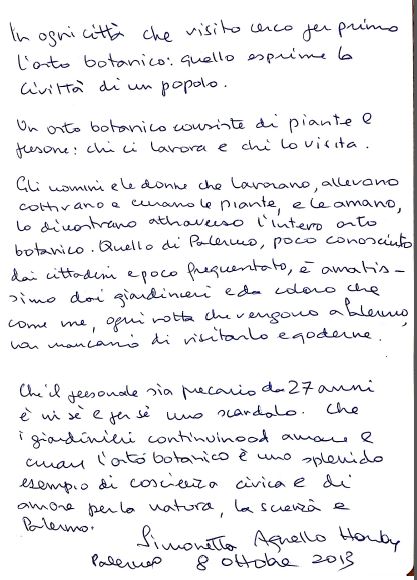Simonetta Agnello Hornby – “L’orto botanico segno di civiltà di ogni città”