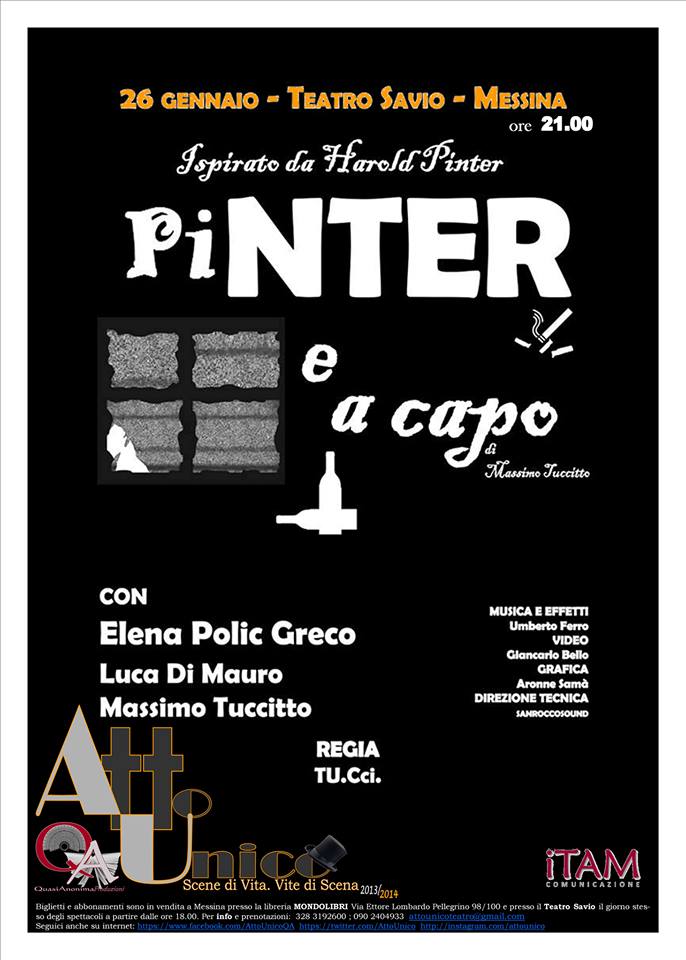MESSINA – Atto Unico, domenica al Savio la prima nazionale di “Pinter e a capo”