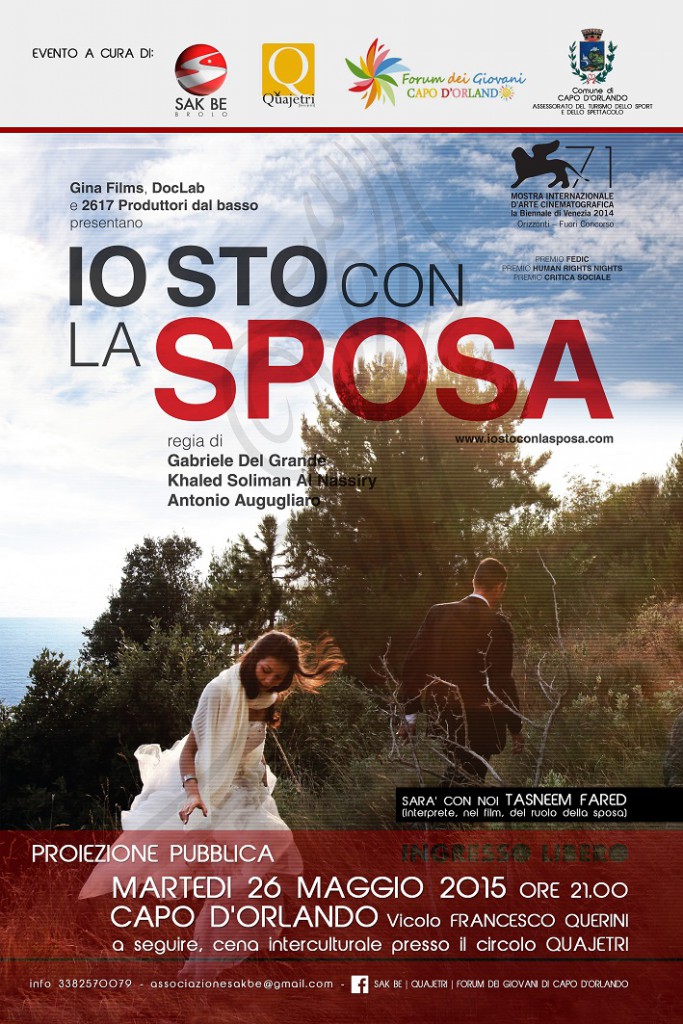 “Io sto con la sposa” –  A Capo d’Orlando martedì 26 maggio il film di di Gabriele Del Grande, Khaled Soliman Al Nassiry e Antonio Augugliaro