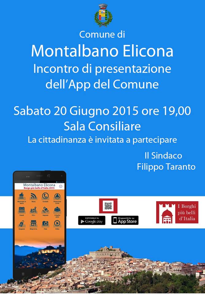 APP & TURISMO a MONTALBANO ELICONA – Domani si presenta l’importante strumento di comunicazione e divulgazione dell’immagine del paese