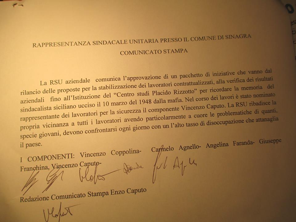 Enzo Caputo – Il ruolo del sindacato nella stabilizzazione dei Precari sinagresi