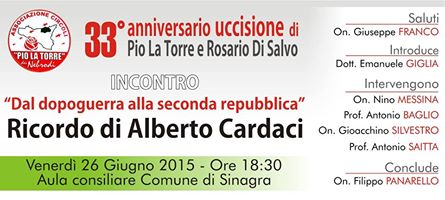 Sinagra –  Oggi l’Associazione dei Circoli “Pio La Torre” ricorda Alberto Cardaci