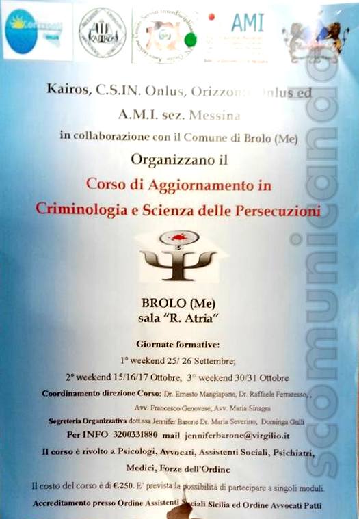Corso di Criminologia – A Brolo 40 ore di approfondimenti