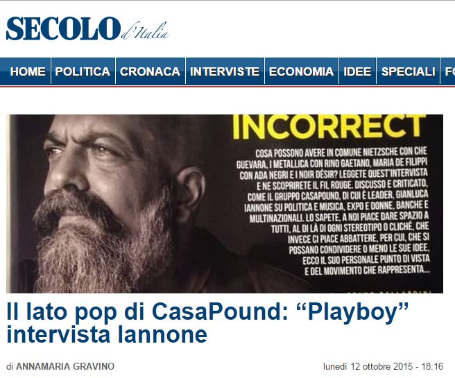 Fenomeni – Il lato pop di CasaPound,“Playboy” intervista Iannone