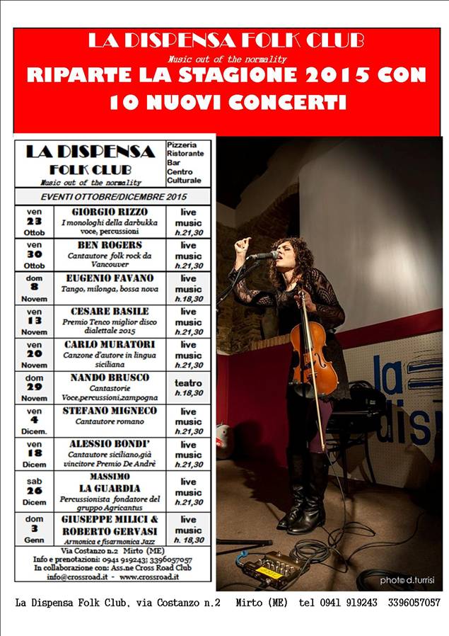 MIRTO – Alla Dispensa Folk Club riparte la Stagione 2015 di concerti