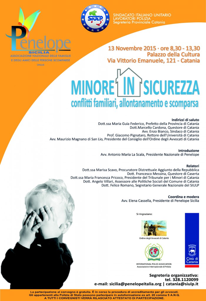 ASSOCIAZIONE PENELOPE SICILIA – Convegno a Catania su “ Minore in sicurezza. Conflitti familiari, allontanamento e scomparsa”