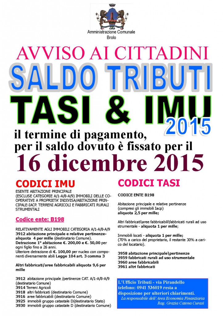 Scadenze – Tasi & Imu … il saldo entro il 16 dicembre