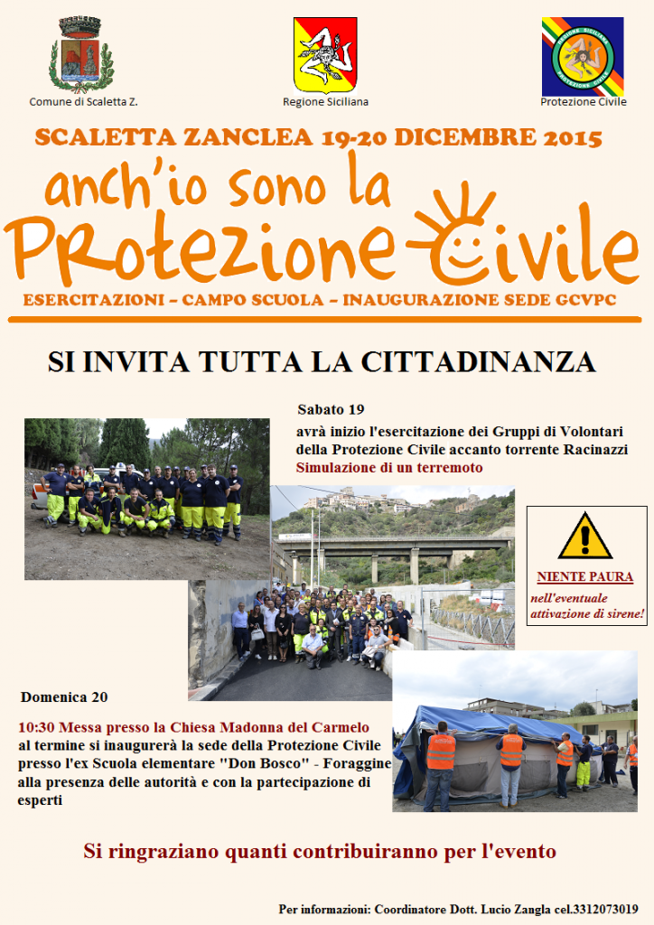 SCALETTA ZANCLEA – Si inaugura la sede della Protezione Civile Comunale,  in programma una esercitazione con il Volontariato