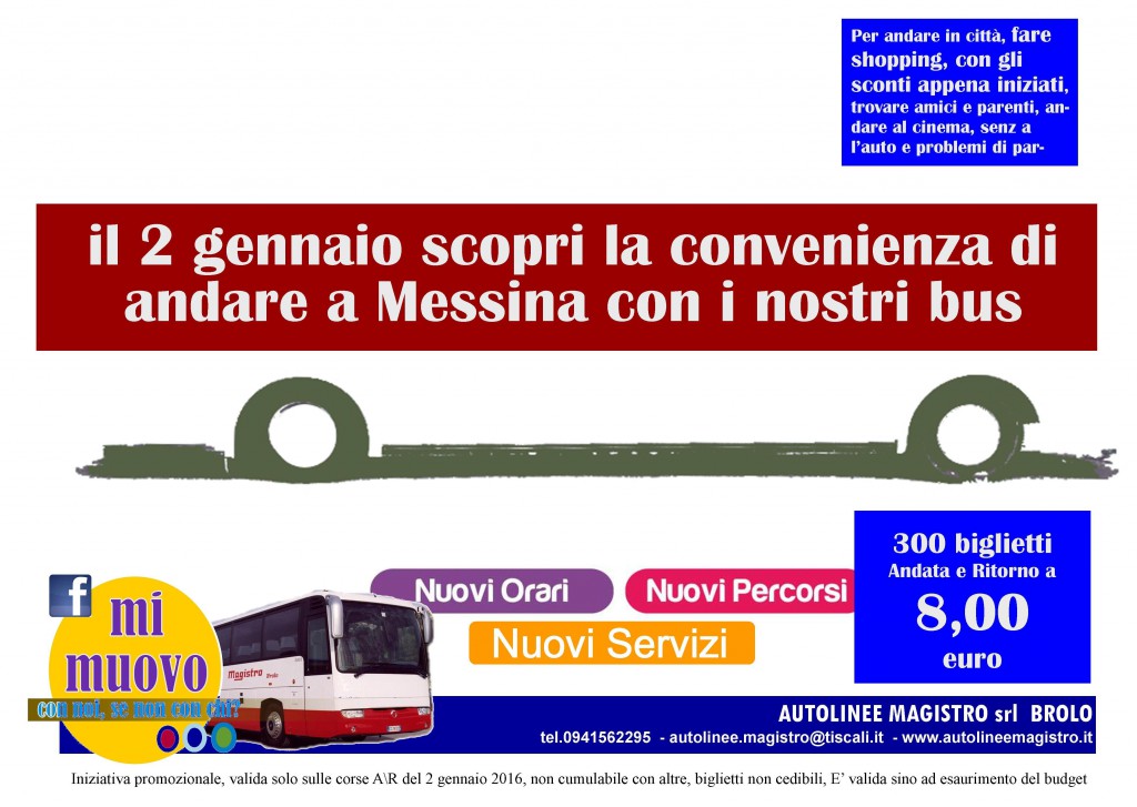 Opportunità, Trasporti & Shopping – Il 2 gennaio a Messina con il Bus