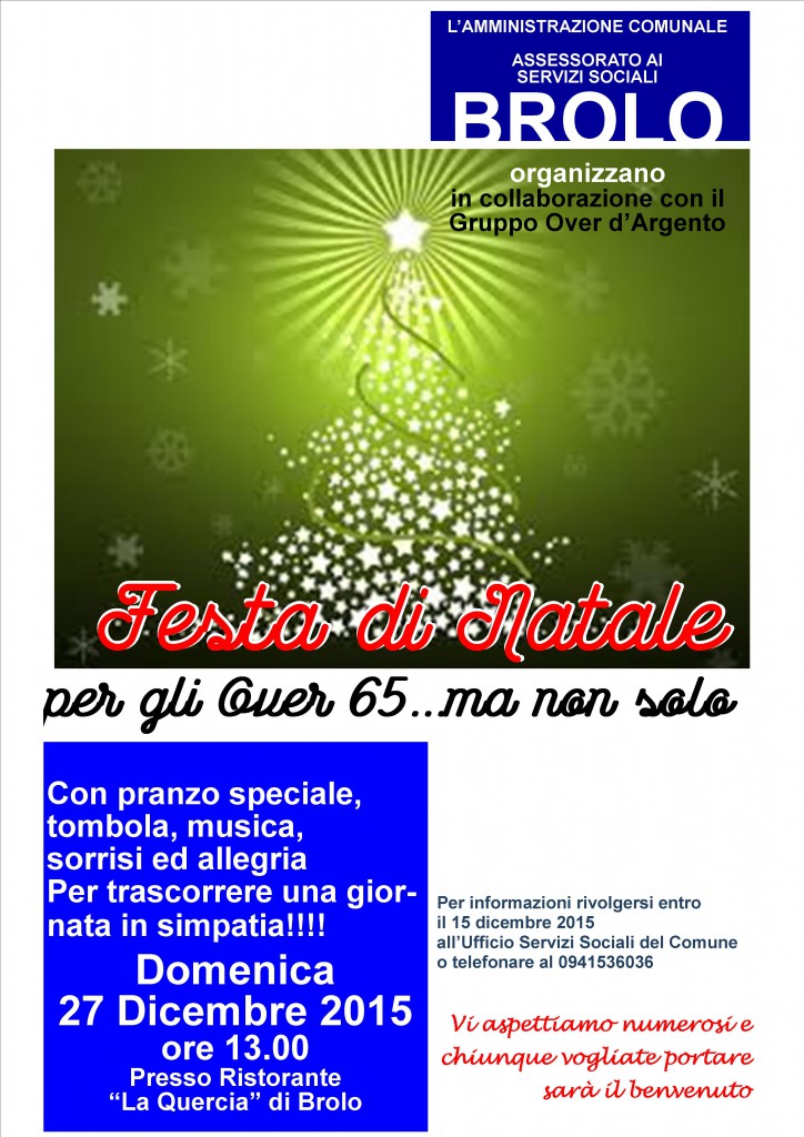 Brolo – Sarà Pranzo di Natale e non solo per gli “Over 65”
