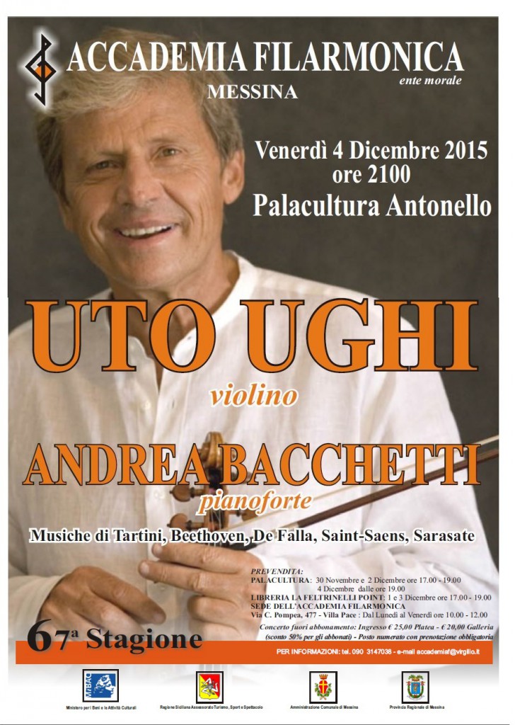 MESSINA – Uto Ughi con Andrea Bacchetti domani al  PalAntonello