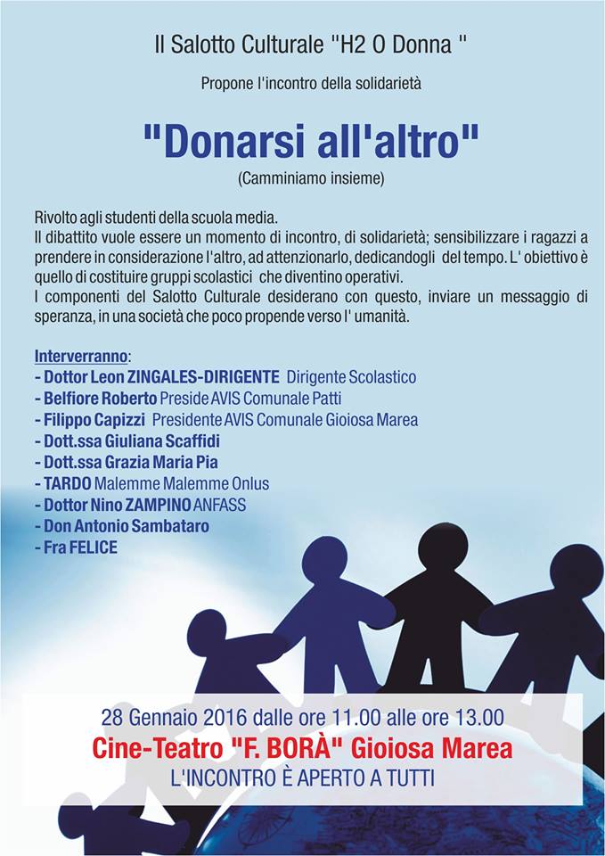 “Donarsi all’Altro” – Per parlare di solidarietà, domani a Gioiosa Marea con “H2O Donna”