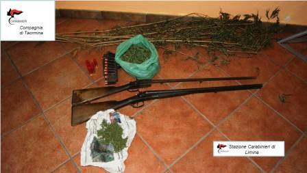 LIMINA – Ritrovati armi e droga in un casolare