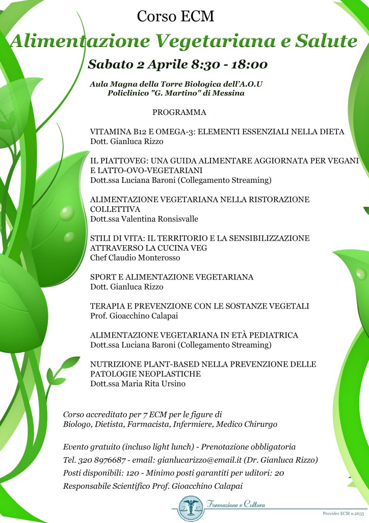 MESSINA – Convegno ECM alimentazione vegetariana e salute al Policlinico “G. Martino”