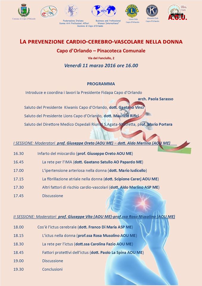 CAPO D’ORLANDO – Convegno “Prevenzione Cardio-Neuro vascolare nella Donna”