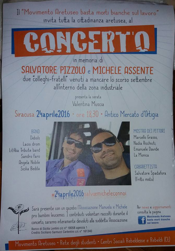 SIRACUSA – Concerto contro le morti sul lavoro