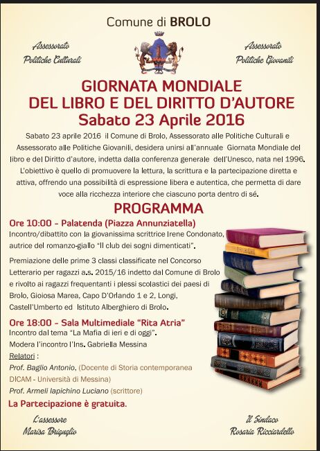 IO LEGGO – Anche Brolo aderisce alla Giornata del Libro del 23 aprile prossimo. Un concorso e tanti libri in premio