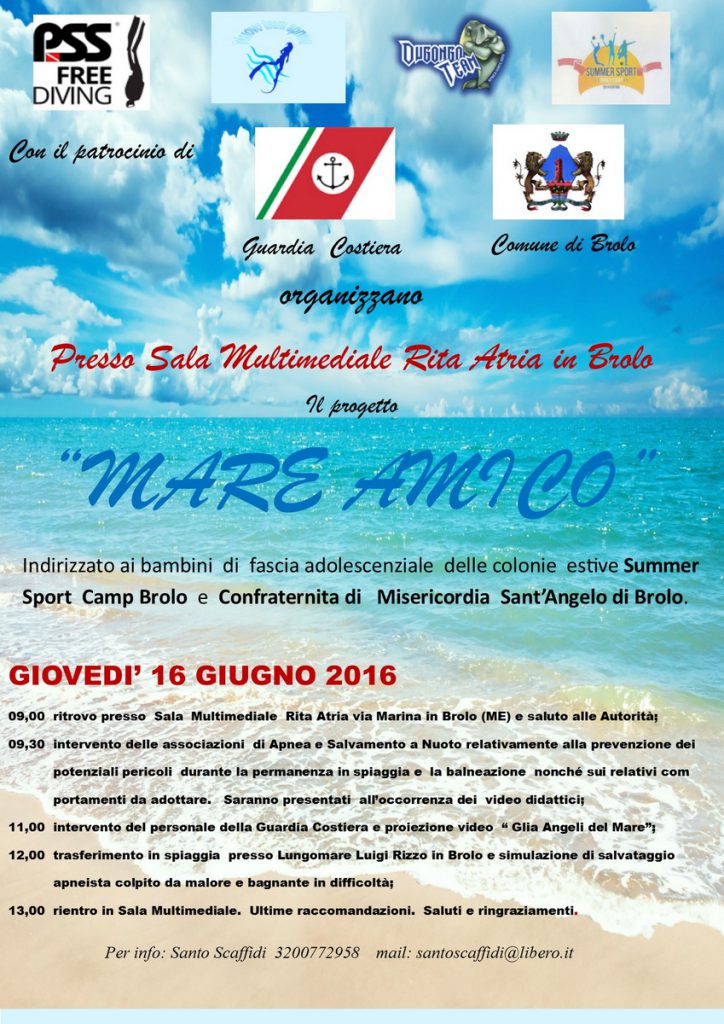 MARE AMICO – Il 16 giugno a Brolo un incontro sui potenziali pericoli in spiaggia e durante la balneazione riservato a bambini e ragazzi