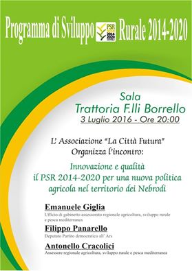 INNOVAZIONE E QUALITA’ – Giglia, Panarello e Cracolici, a Sinagra, dibattono sul futuro dell’agricoltura rurale dei nebrodi