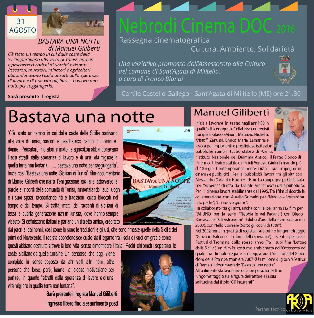 S. AGATA MILITELLO – “Bastava una notte” di Manuel Giliberti, il 31 agosto, alla Rassegna Cinematografica Nebrodi Cinema Doc