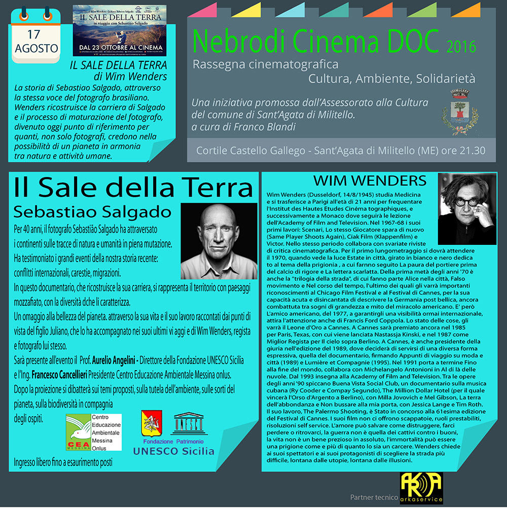SANT’AGATA MILITELLO – “Il sale della terra” di Wim Wenders alla Rassegna Cinematografica Nebrodi Cinema Doc