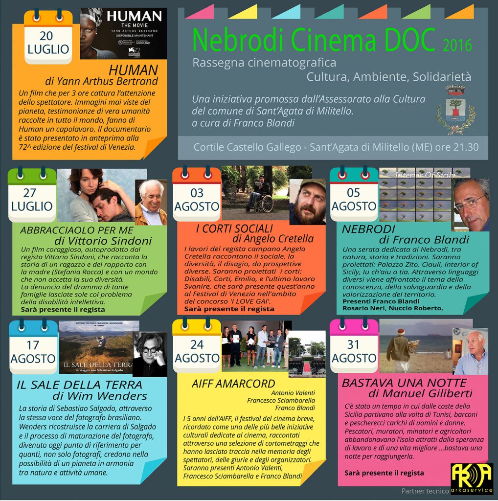 SANT’AGATA M.LLO – Nebrodi Cinema Doc, i cortometraggi Angelo Cretella