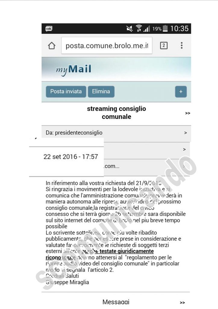 BROLO – Diretta Steaming Consiglio Comunale nessuna zona d’ombra