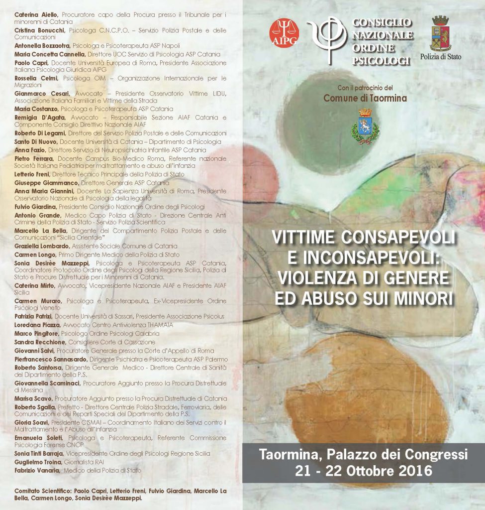 TAORMINA – Vittime Consapevoli ed Inconsapevoli: Violenza di Genere ed Abuso sui Minori