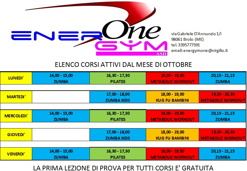 ENERGYMONE A BROLO – Ottobre tra fitness, pilates, zumba e arti marziali