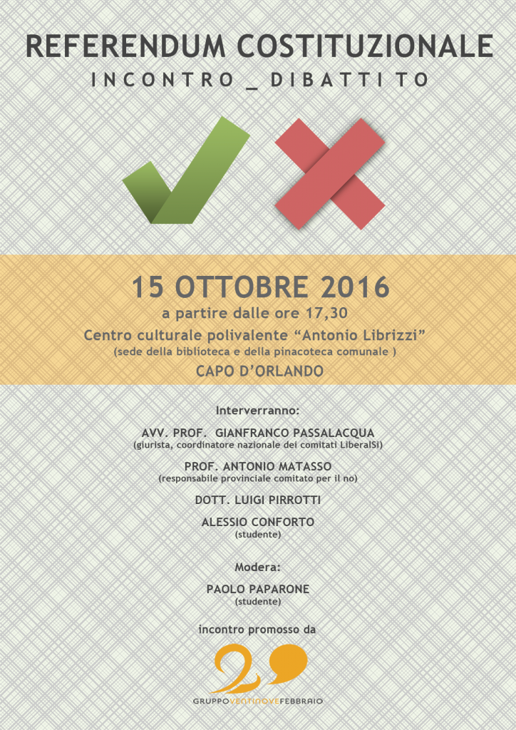 CAPO D’ORLANDO – Referendum Costituzionale, Sì e No a confronto