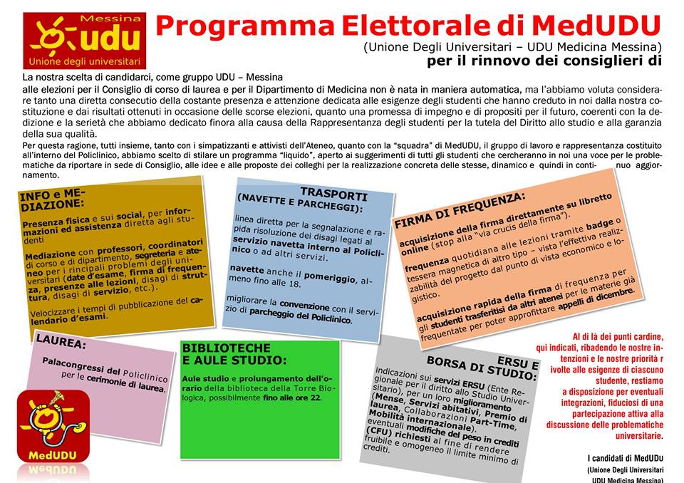 ELEZIONI UNIVERSITARIE – Domani a Messina scegli MedUDU per il rinnovo dei consiglieri di Corso Di Laurea e di Dipartimento 2016