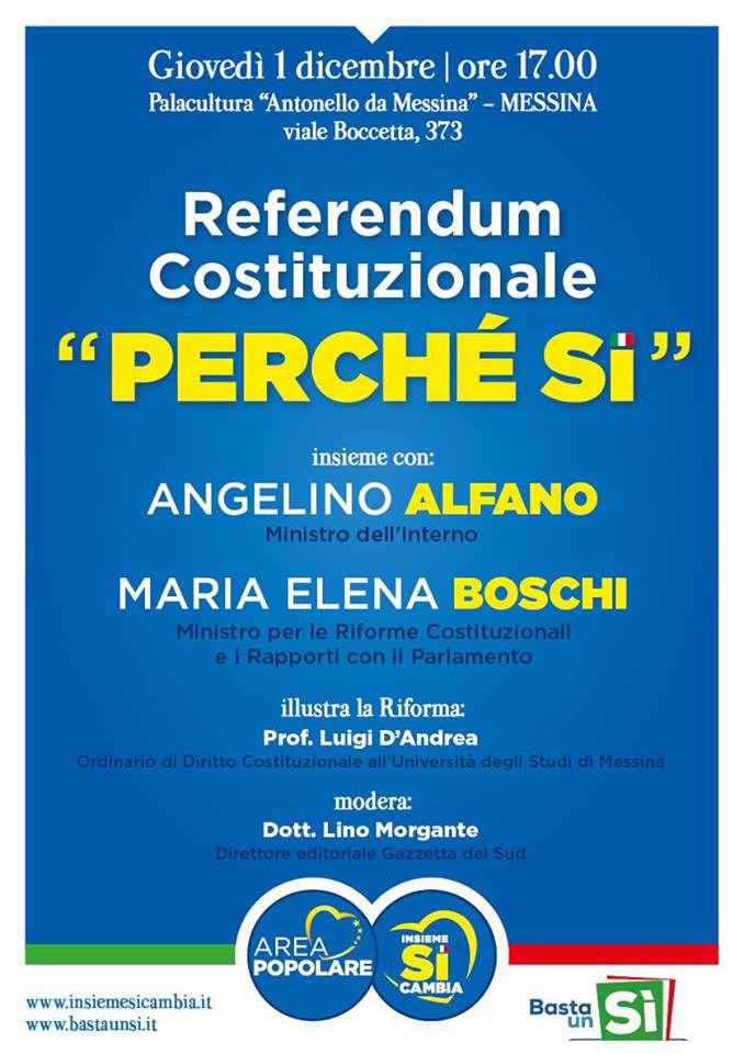 REFERENDUM – Incontro al Palacultura di Messina per le ragioni del Si