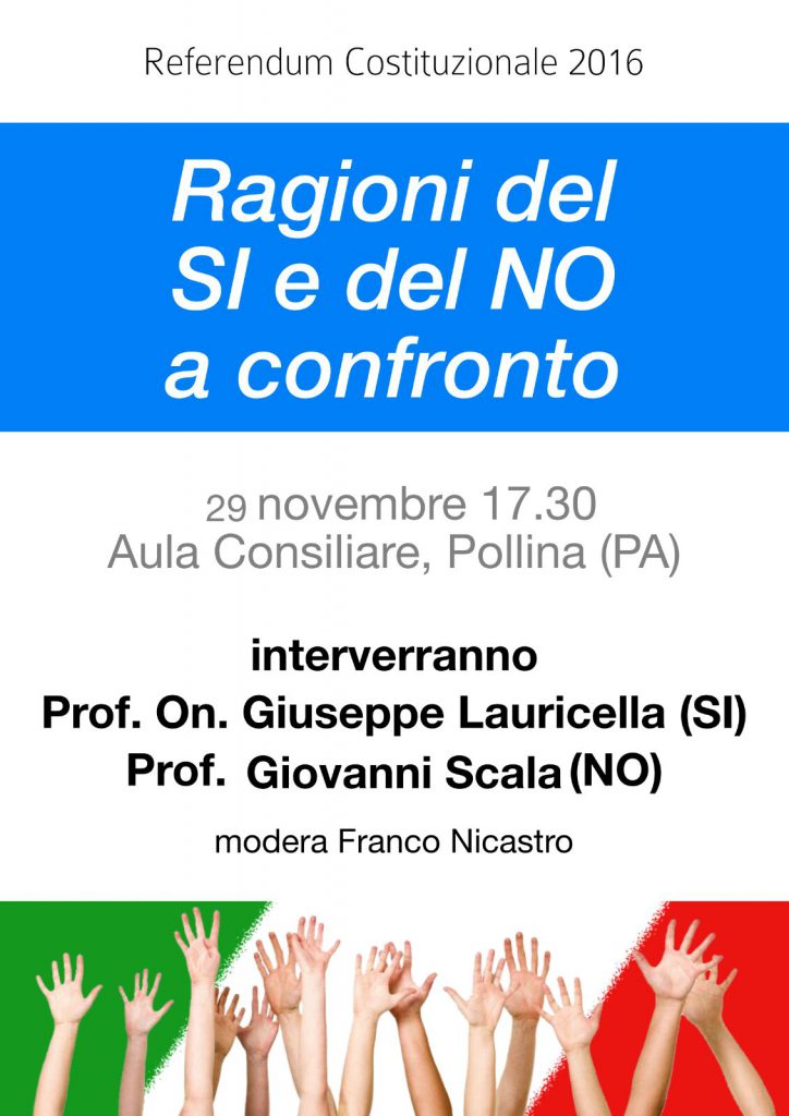 POLLINA – Referendum: il 29 e il 30 novembre due incontri per spiegare le ragioni del “si” e del “no”