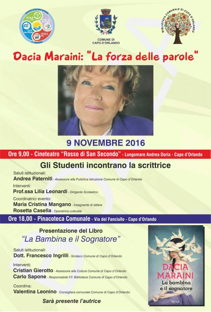 DACIA MARAINI – Il “Merendino” di Capo d’Orlando incontra la scrittrice