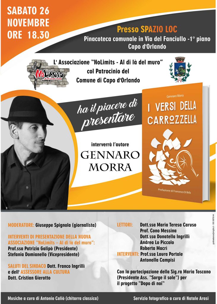 CAPO D’ORLANDO – Gennaro Morra presenta il libro di poesie “I versi della carrozzella”