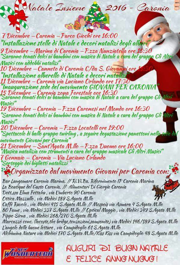 NATALE A CARONIA – Dal 7 Dicembre al 7 Gennaio un susseguirsi di attività promosse da “Giovani per Caronia”