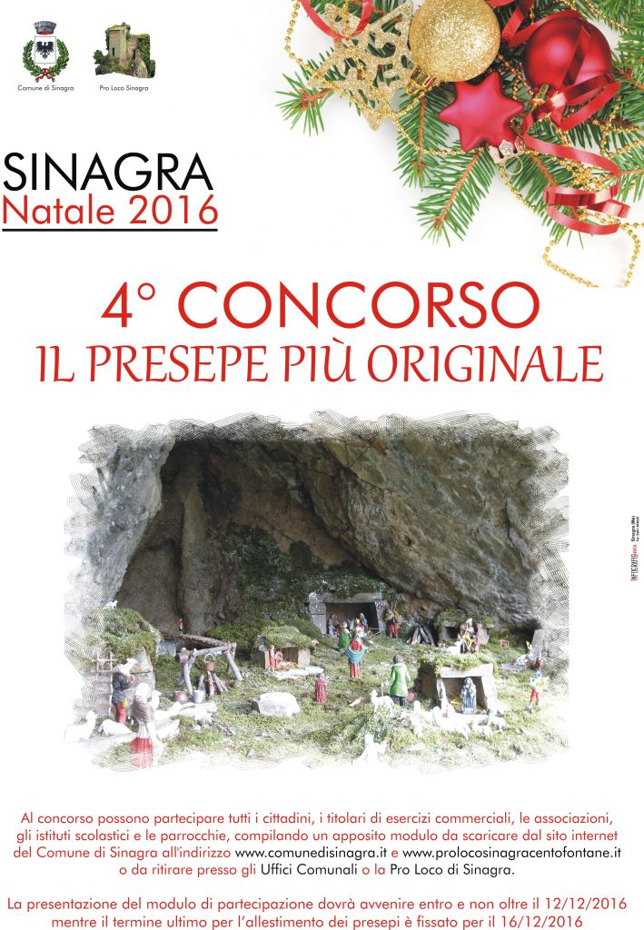 SINAGRA – Festività natalizie, concorso per la realizzazione del miglior presepe