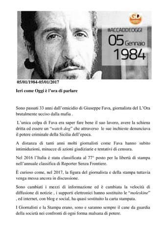 5 GENNAIO 1984 – Ieri come Oggi è l’ora di parlare di Pippo Fava