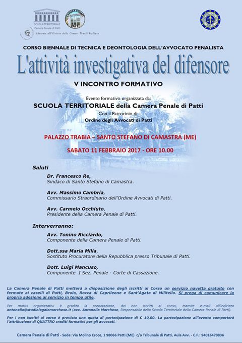 FORMAZIONE FORENSE – “L’attività investigativa del difensore”. Domani a santo Stefano C. Vale anche quattro crediti