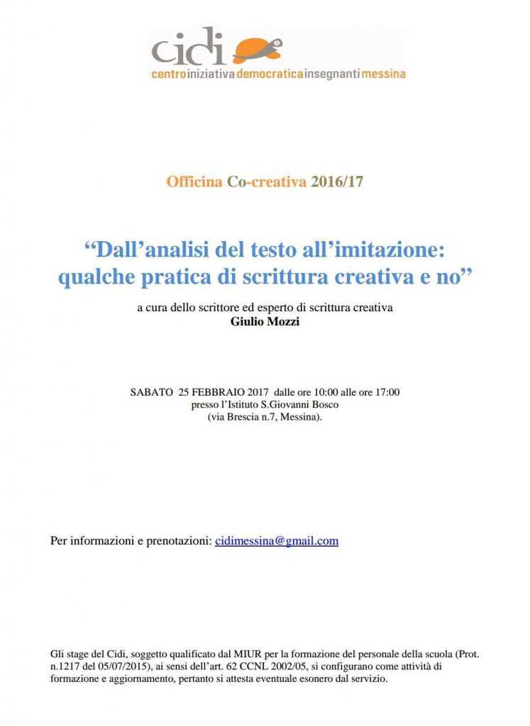 CIDI MESSINA – Dall’analisi del testo all’imitazione: qualche pratica di scrittura creativa e no