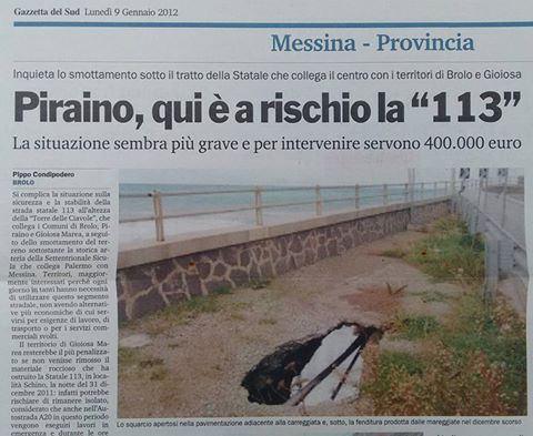 PIRAINO 2.0 – SS.113 Apre Gioiosa… Chiude Gliaca?