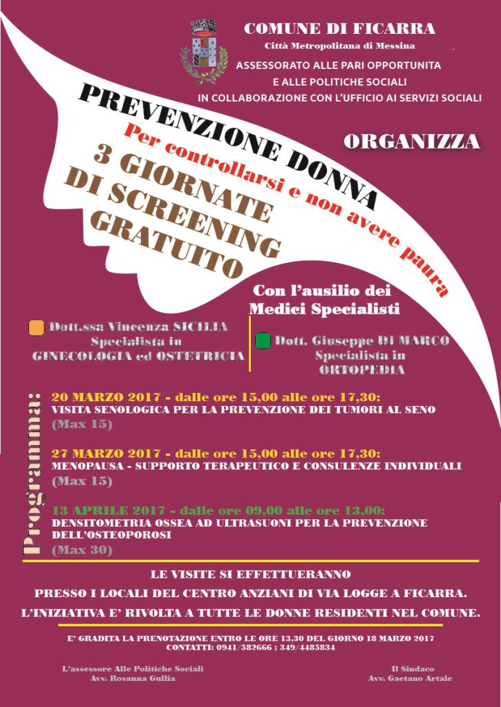 FICARRA – 8 marzo e prevenzione per le donne