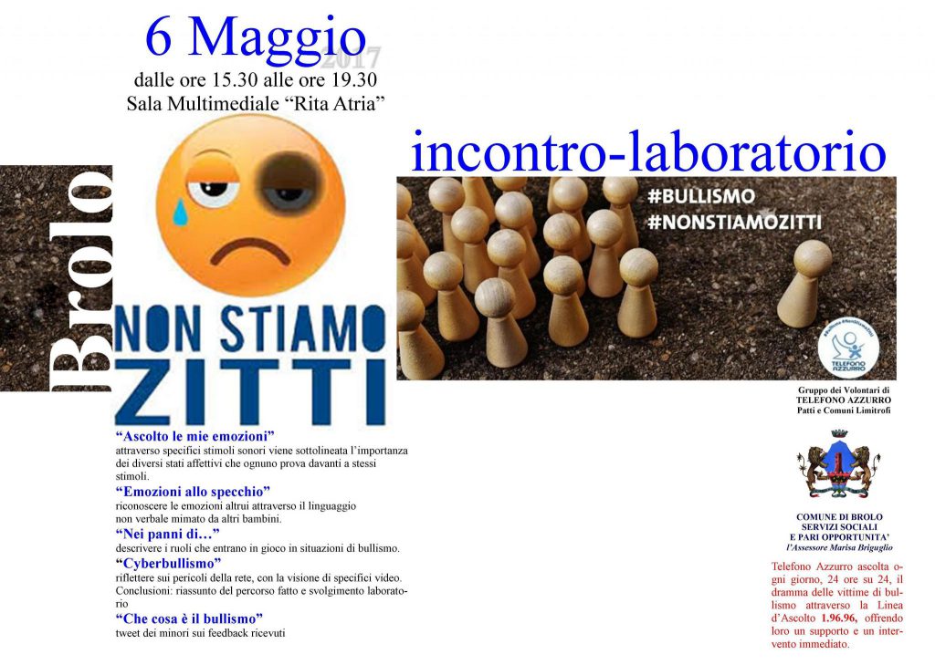 “NON STIAMO ZITTI” – Telefono Azzurro e Amministrazione Comunale brolese contro il bullismo