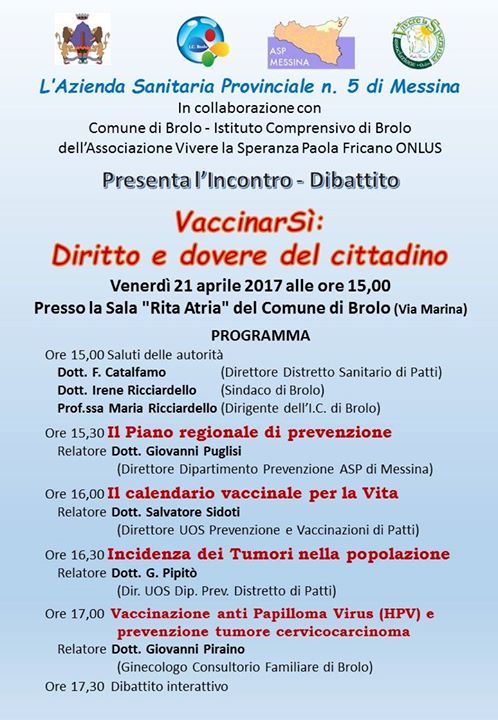 VACCINI – Parliamone a Brolo. Domani nell’incontro promosso dall’ASL 5